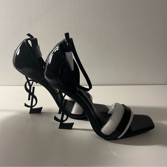 Saint Laurent YSL Opyum Logo Leather Sandals Heels - Picture 2 of 8